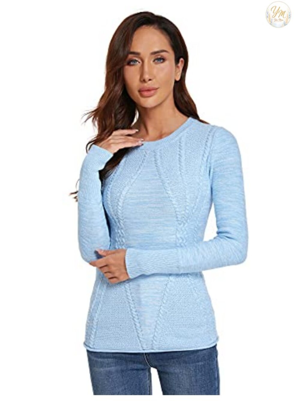 Women's Cotton Blend Cable Knit Long Sleeve Pullover Sweater Slim Fit